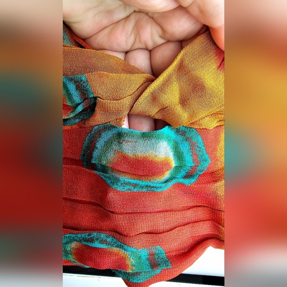 ZARA Top crop Halter Beads Burnt Orange Green size M - Picture 3 of 5